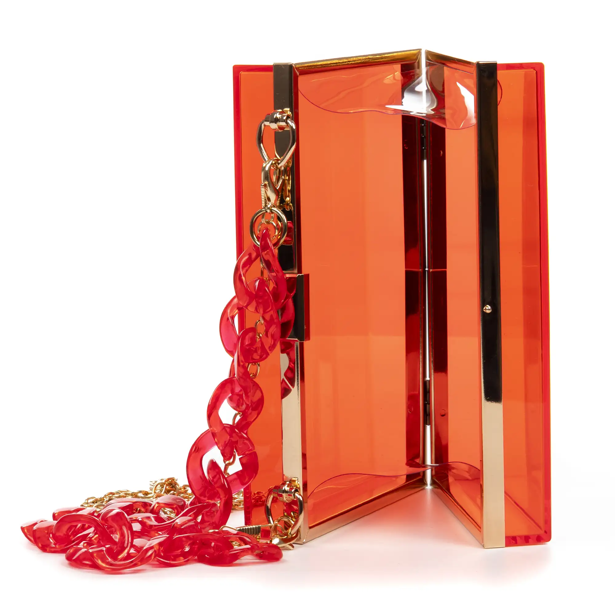 Zavattarello bolso clutch de mano, de metacrilato transparente.