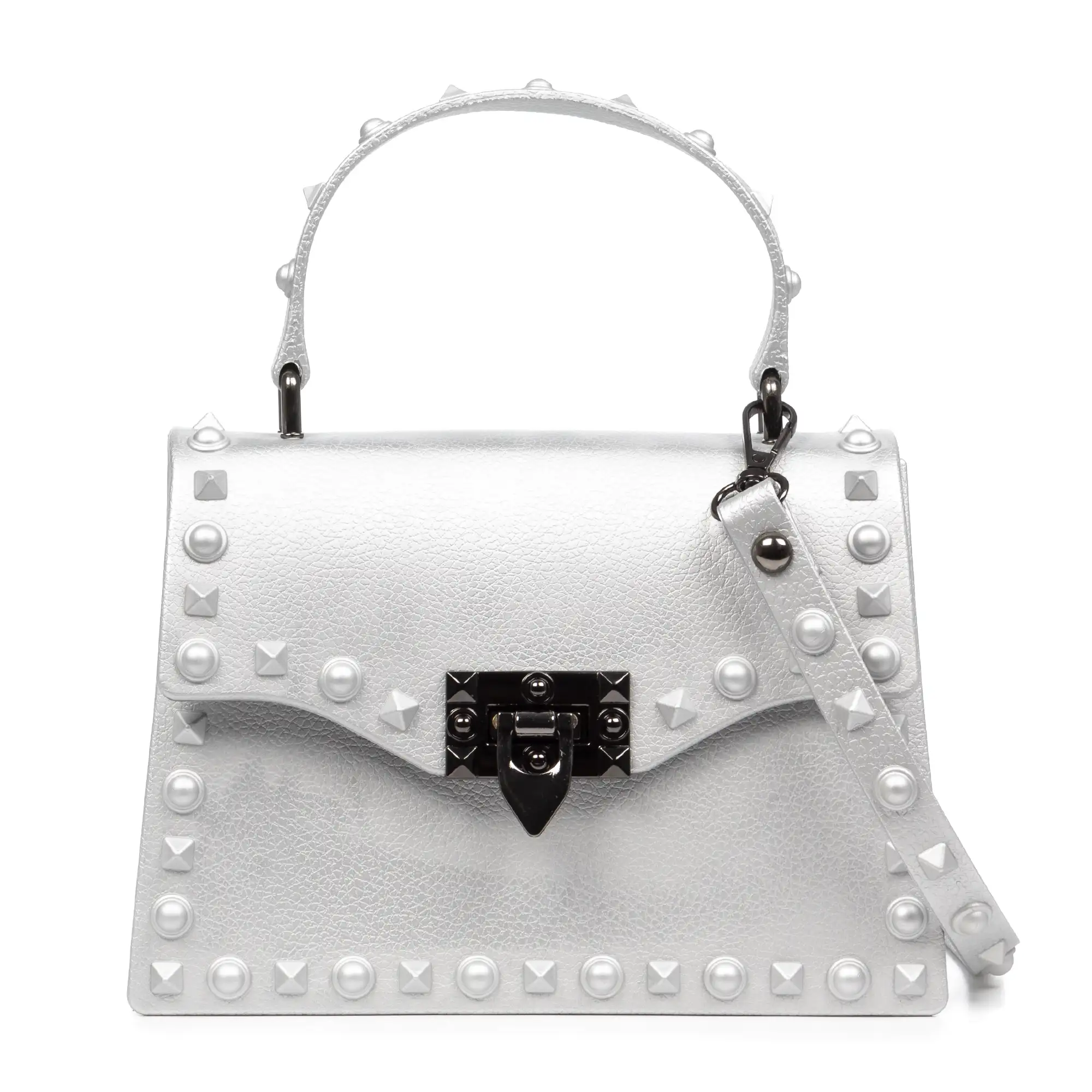 Villamaina bolso tote mini, de pvc con grabado tachuelas. Cierre diseño esxclusivo.