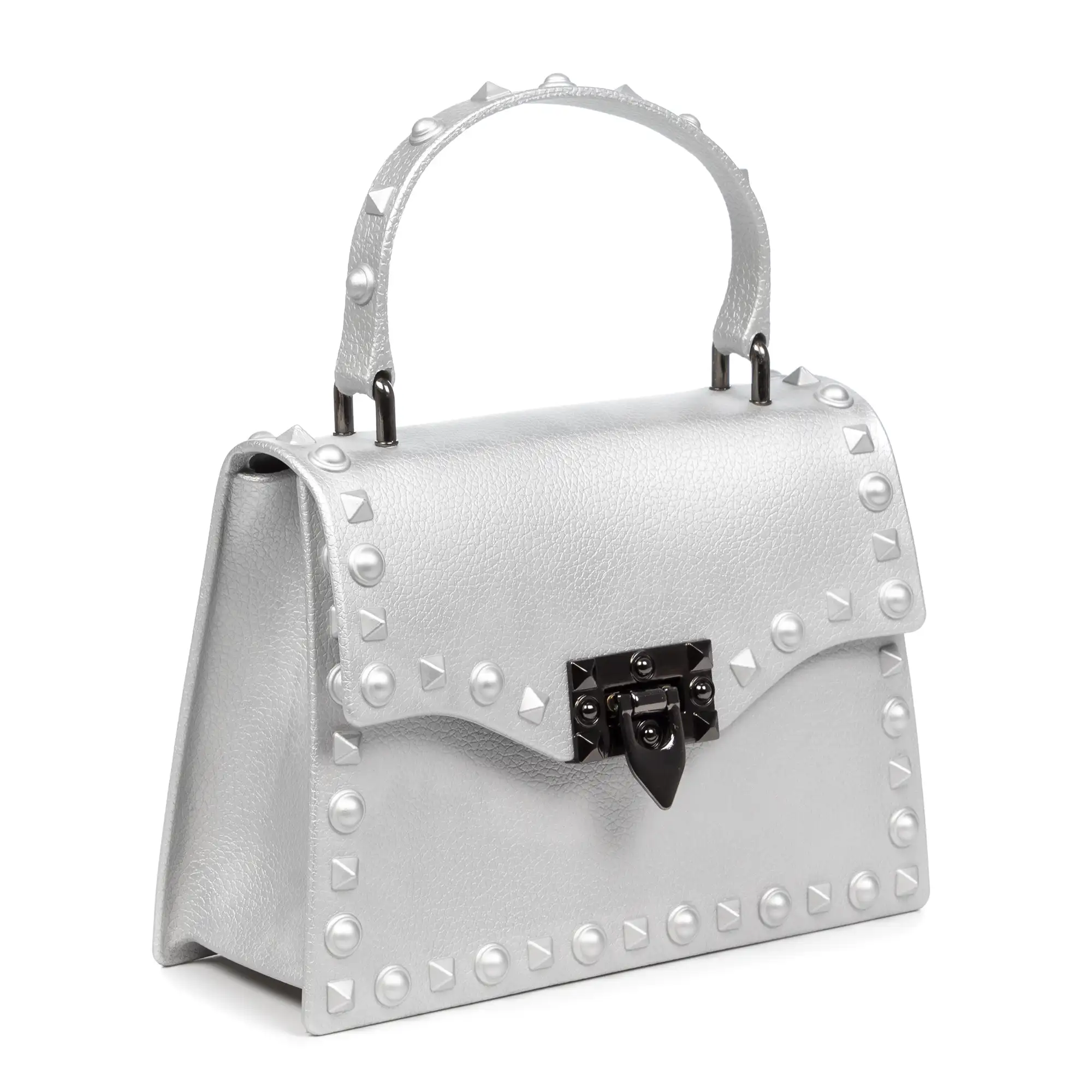 Villamaina bolso tote mini, de pvc con grabado tachuelas. Cierre diseño esxclusivo.