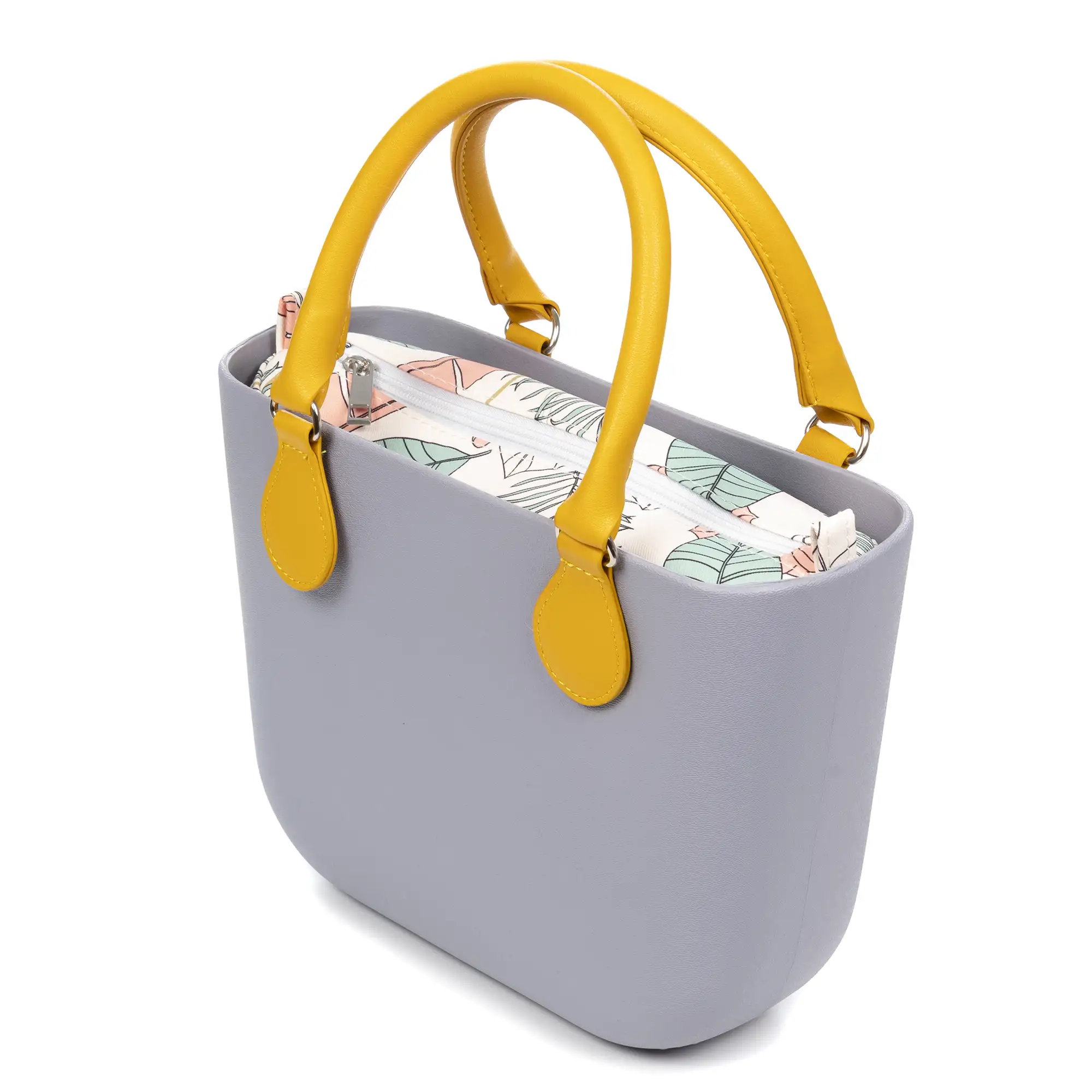 Villanterio bolso de mano de goma EVA con bolso interior estampado. Asas y bolsa de relleno intercambiables.
