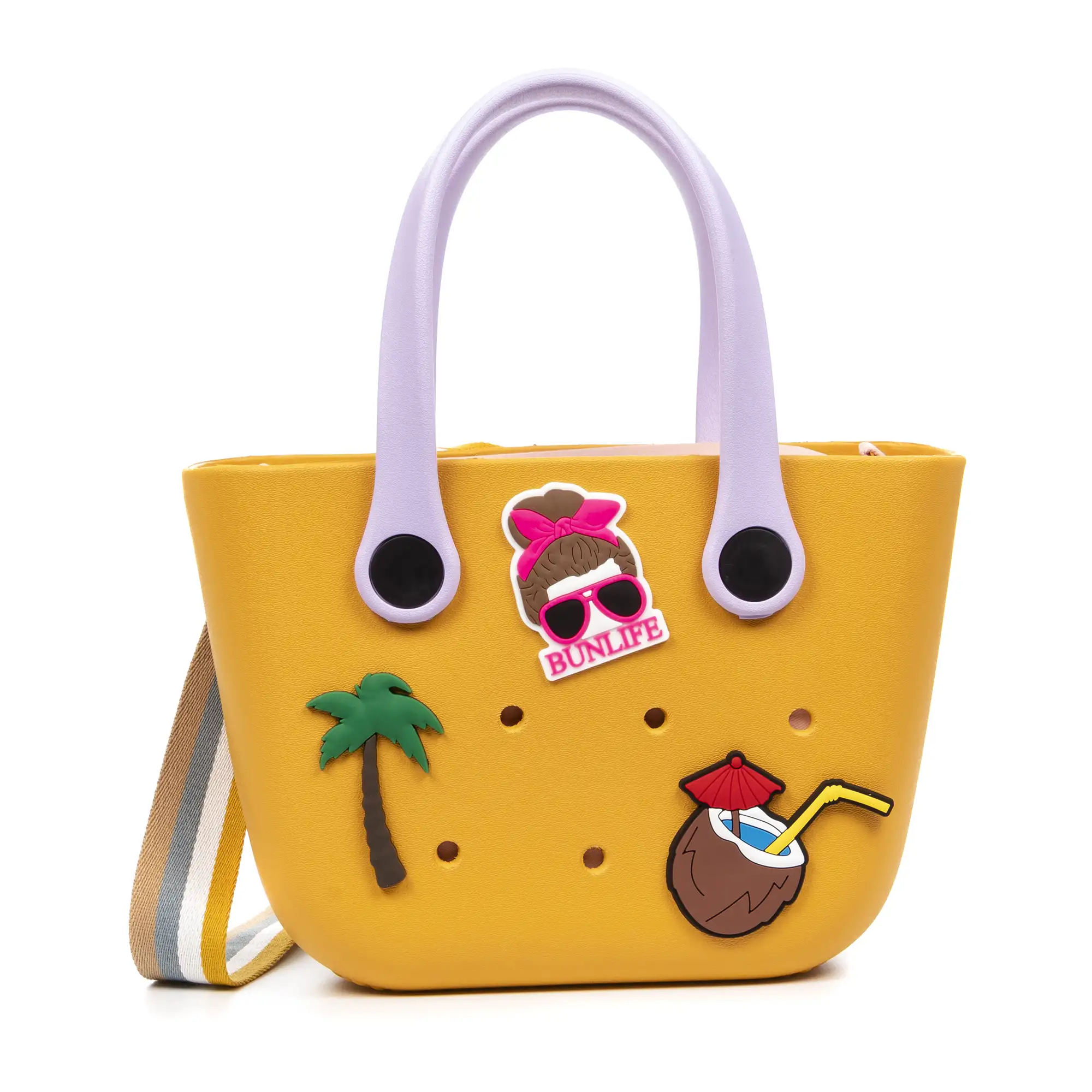 Villaperuccio bolso de hombro de goma EVA, con charms personalizables y bolso interior estampado. Asas, correa y bolso interior intercambiables.