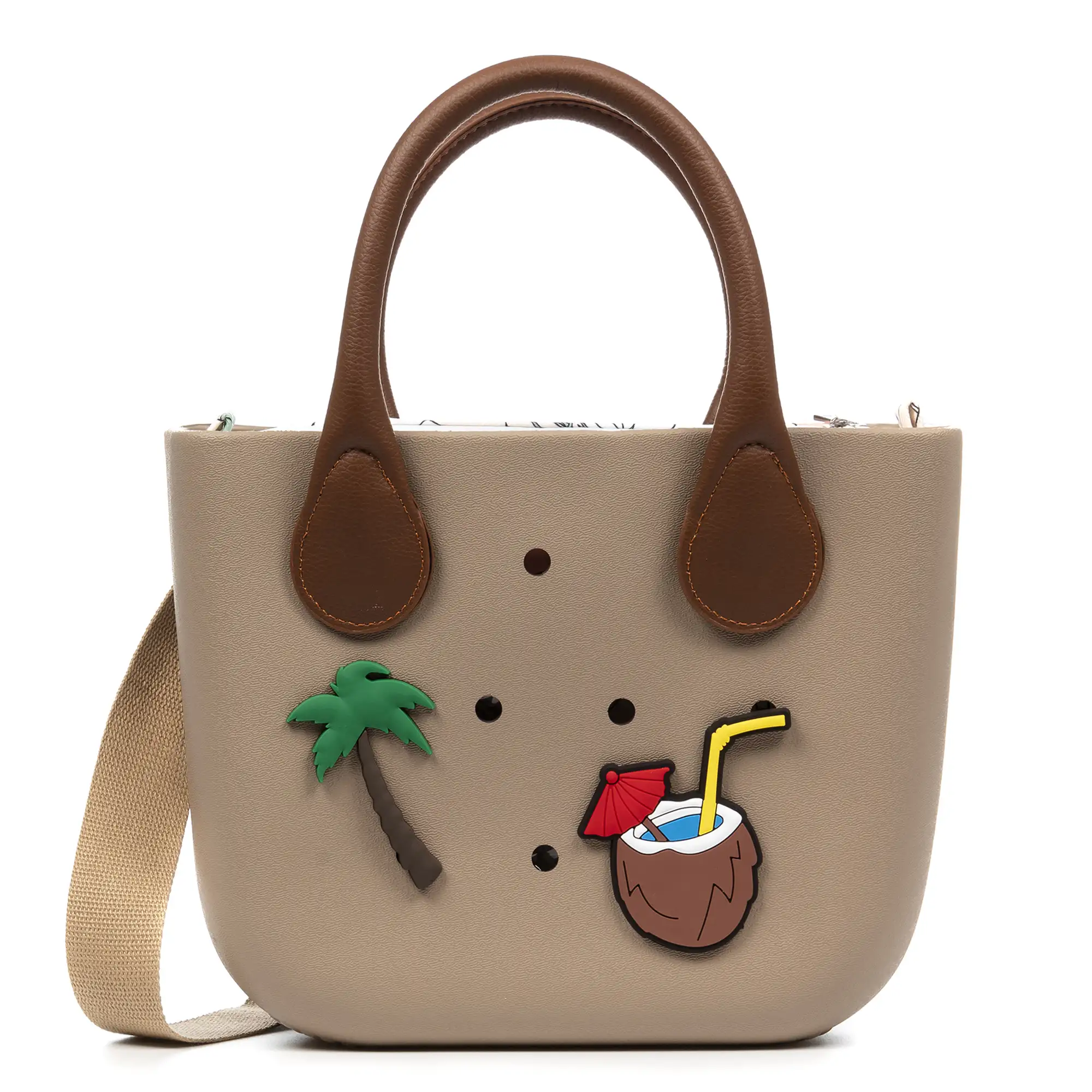 Villaperuccio bolso de hombro de goma EVA, con charms personalizables y bolso interior estampado. Asas, correa y bolso interior intercambiables.
