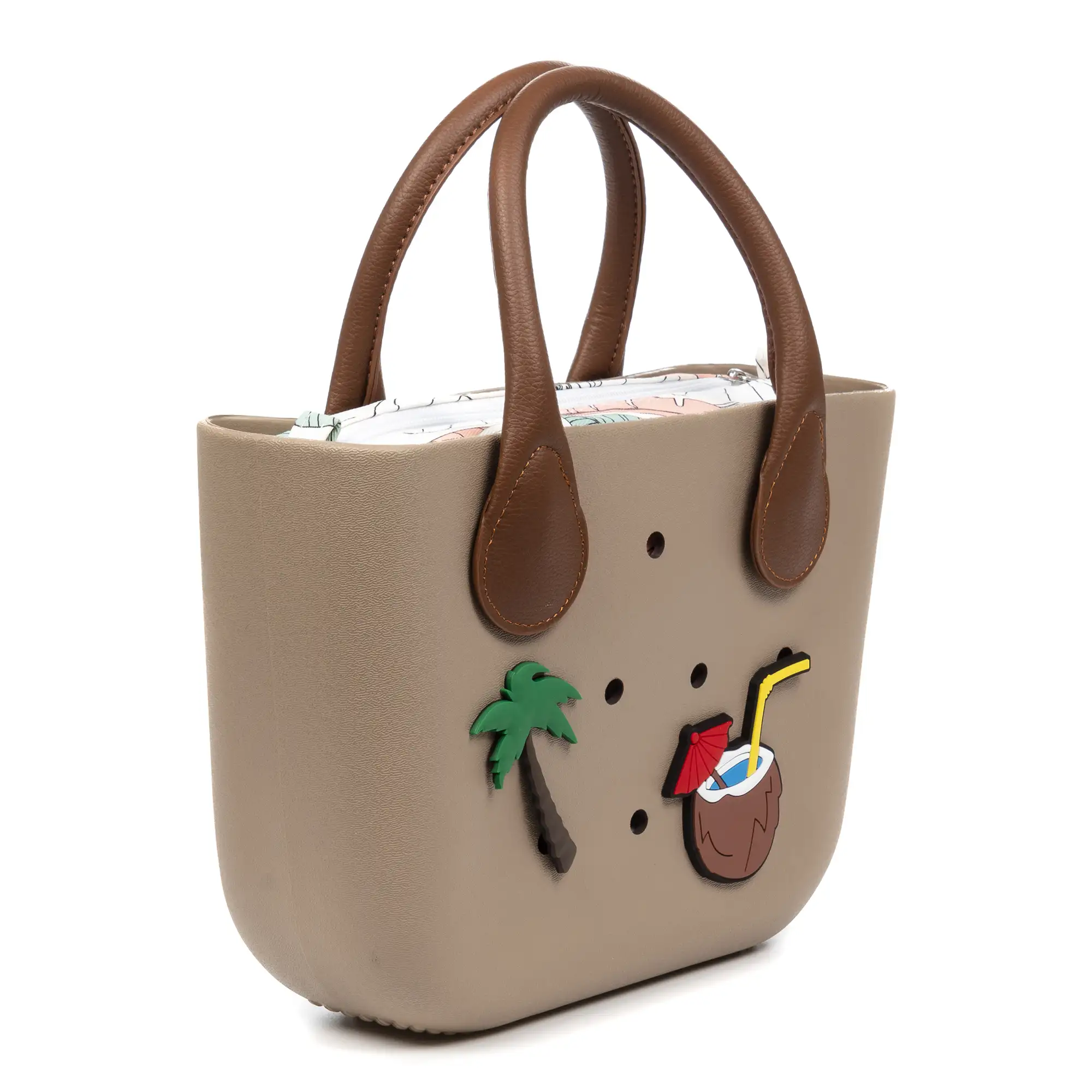 Villaperuccio bolso de hombro de goma EVA, con charms personalizables y bolso interior estampado. Asas, correa y bolso interior intercambiables.