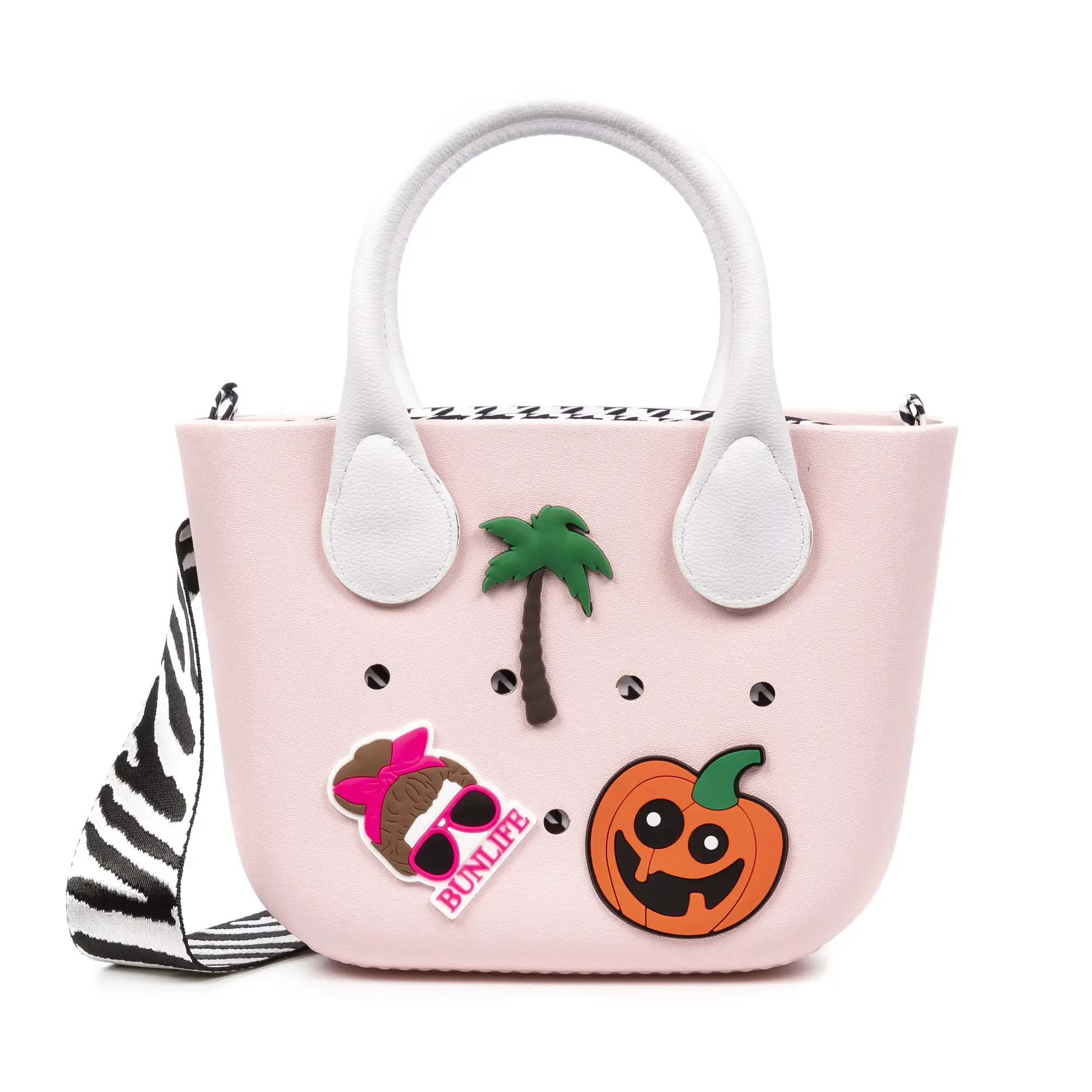 Villaperuccio bolso de hombro de goma EVA, con charms personalizables y bolso interior estampado. Asas, correa y bolso interior intercambiables.