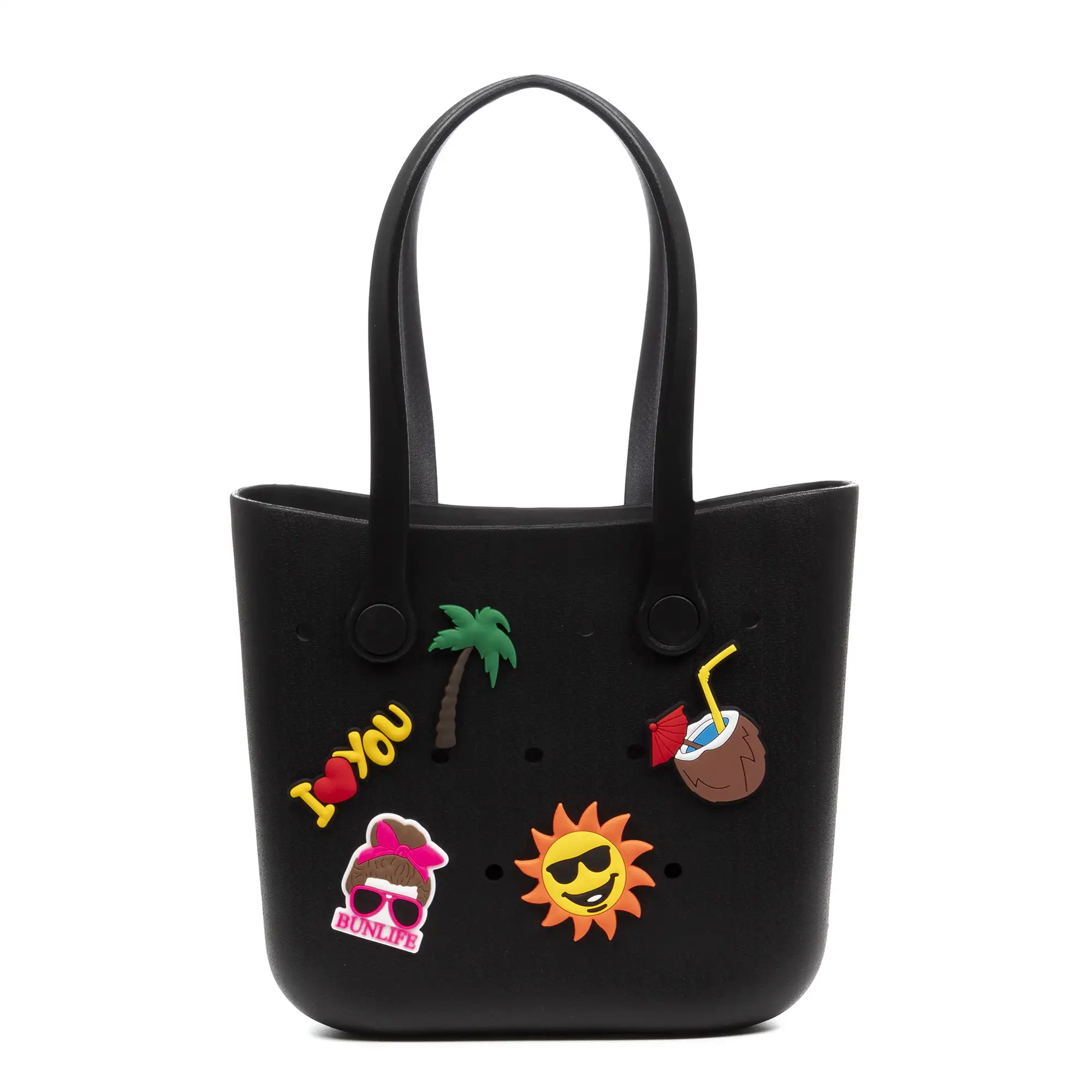 VillaPoma bolso Shopper de playa , de goma EVA con asas largas y charm decorativos