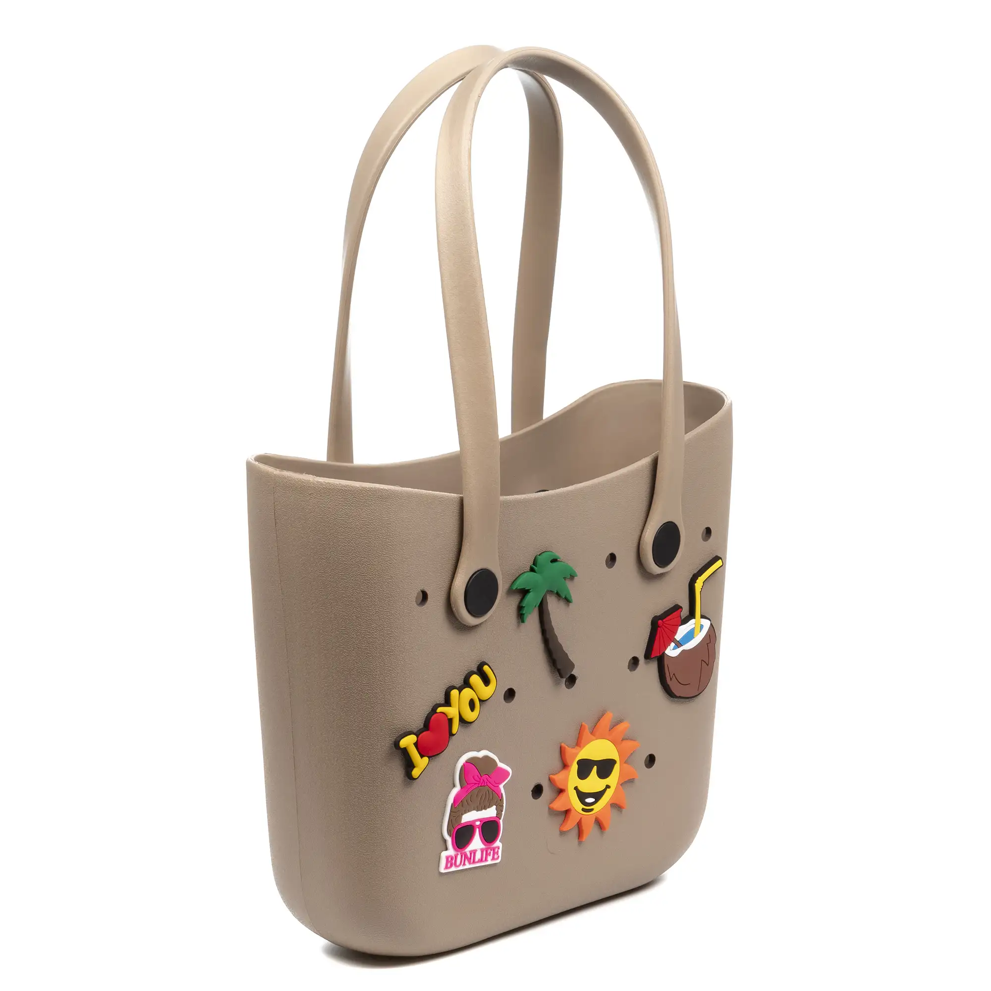 VillaPoma bolso Shopper de playa , de goma EVA con asas largas y charm decorativos