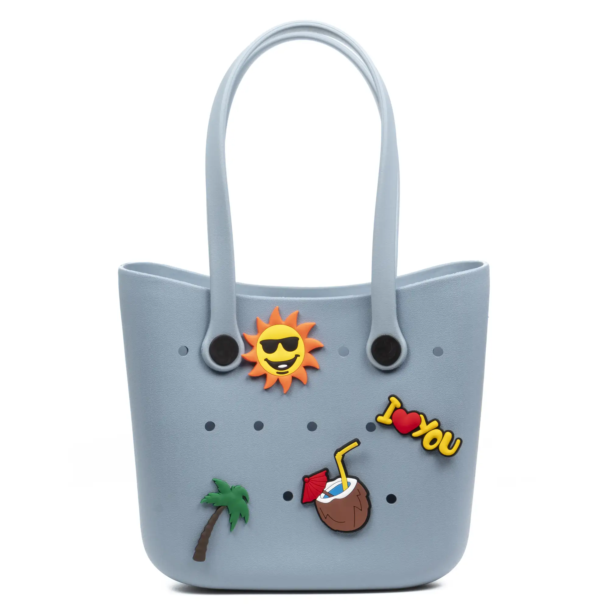 VillaPoma bolso Shopper de playa , de goma EVA con asas largas y charm decorativos