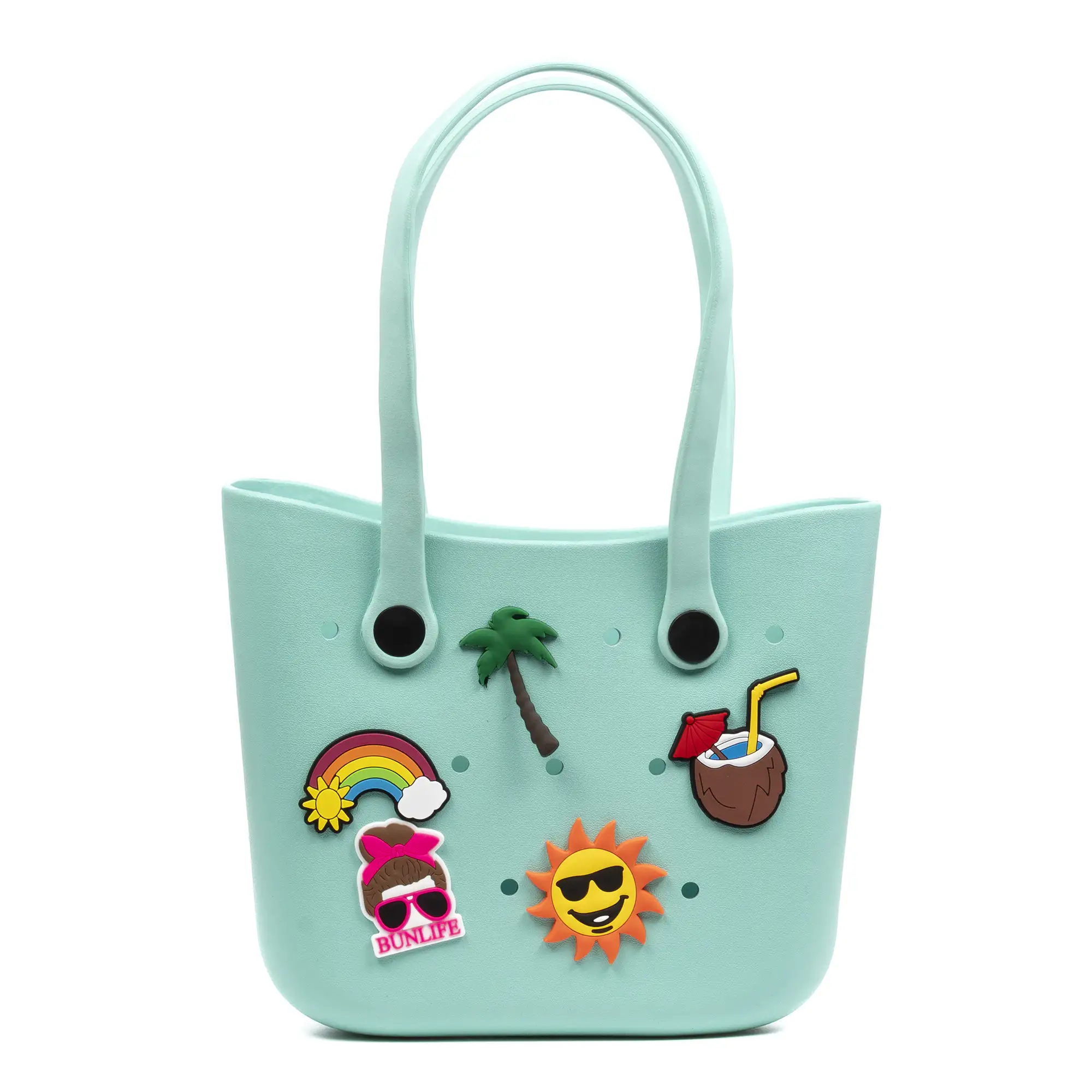 VillaPoma bolso Shopper de playa , de goma EVA con asas largas y charm decorativos