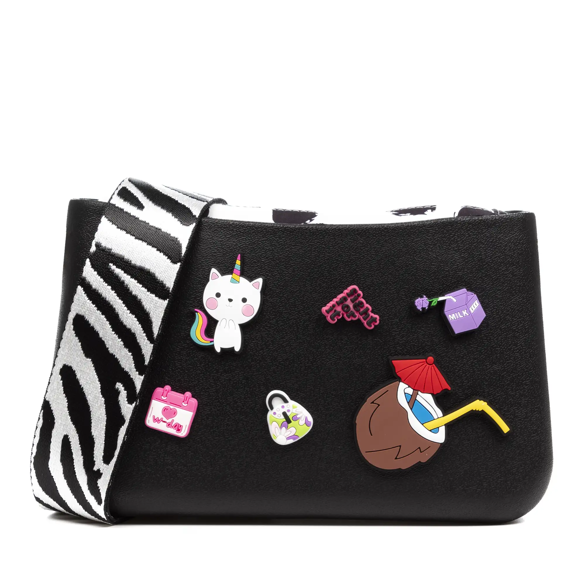 Villareggia bolso bandolera, de goma eva con correa ajustable y bolsa interior estampada. Correa y bolsa interior intercambiables.
