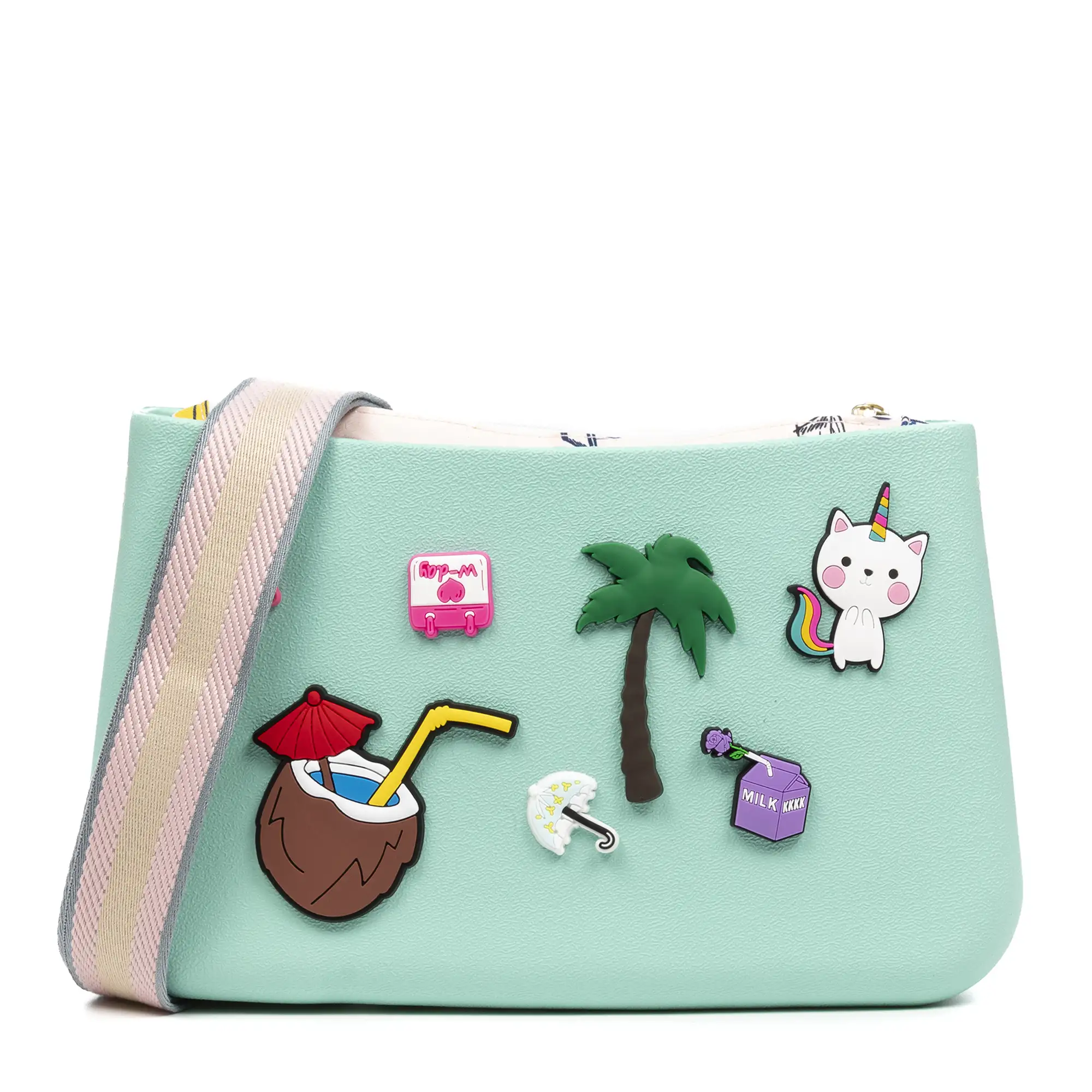 Villareggia bolso bandolera, de goma eva con correa ajustable y bolsa interior estampada. Correa y bolsa interior intercambiables.
