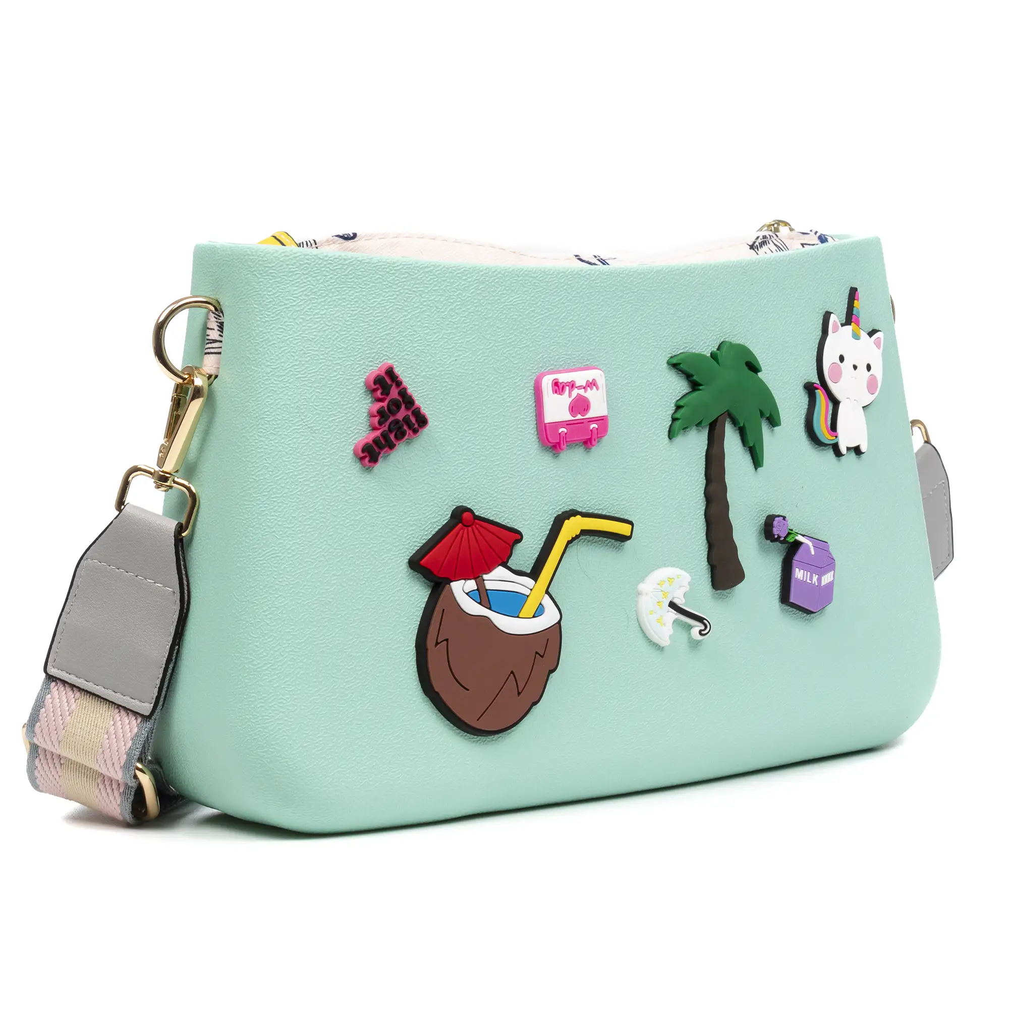 Villareggia bolso bandolera, de goma eva con correa ajustable y bolsa interior estampada. Correa y bolsa interior intercambiables.