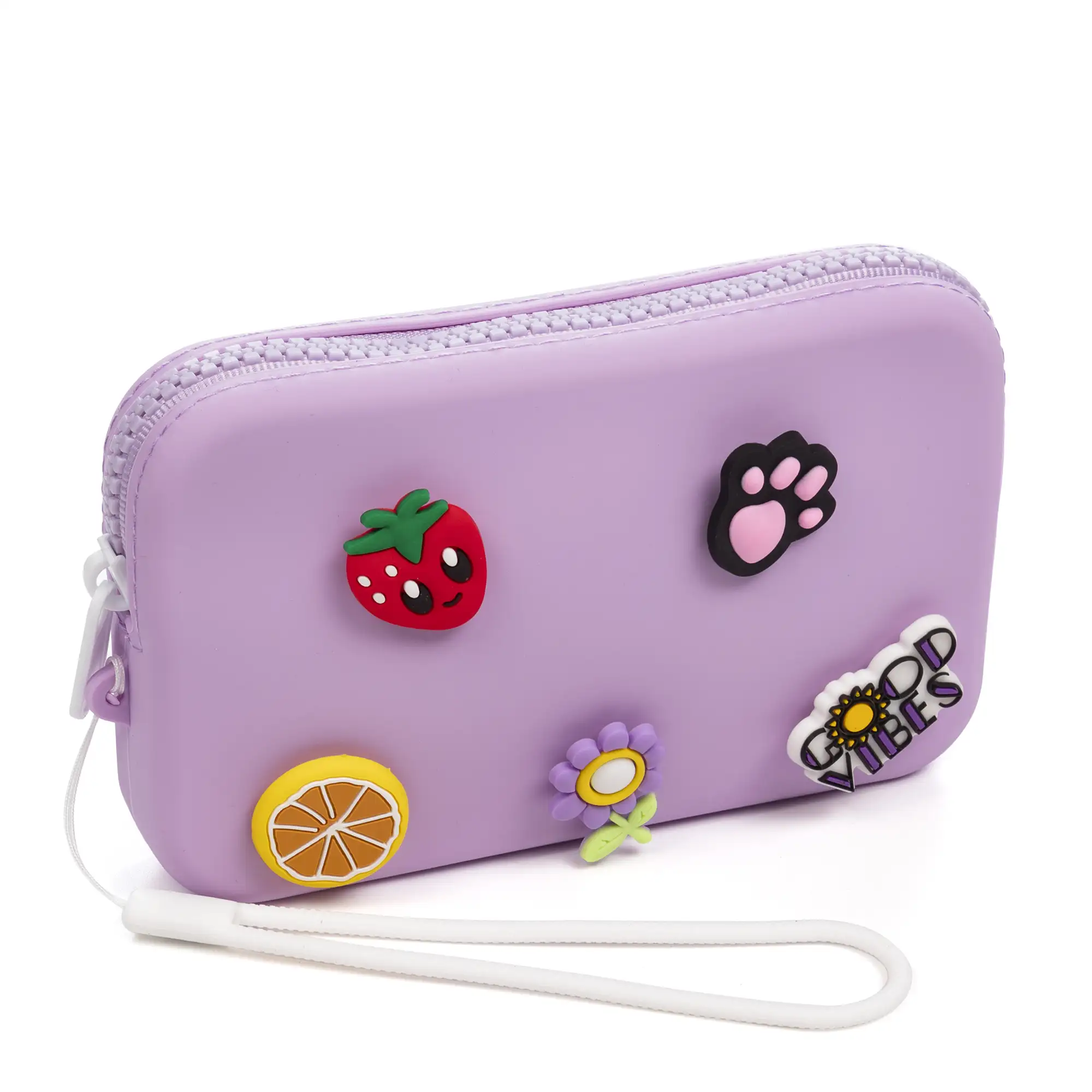 Villaverla monedero / bolso de mano con asa, de silicona y asa flexible. Charms decorativos intercambiables.