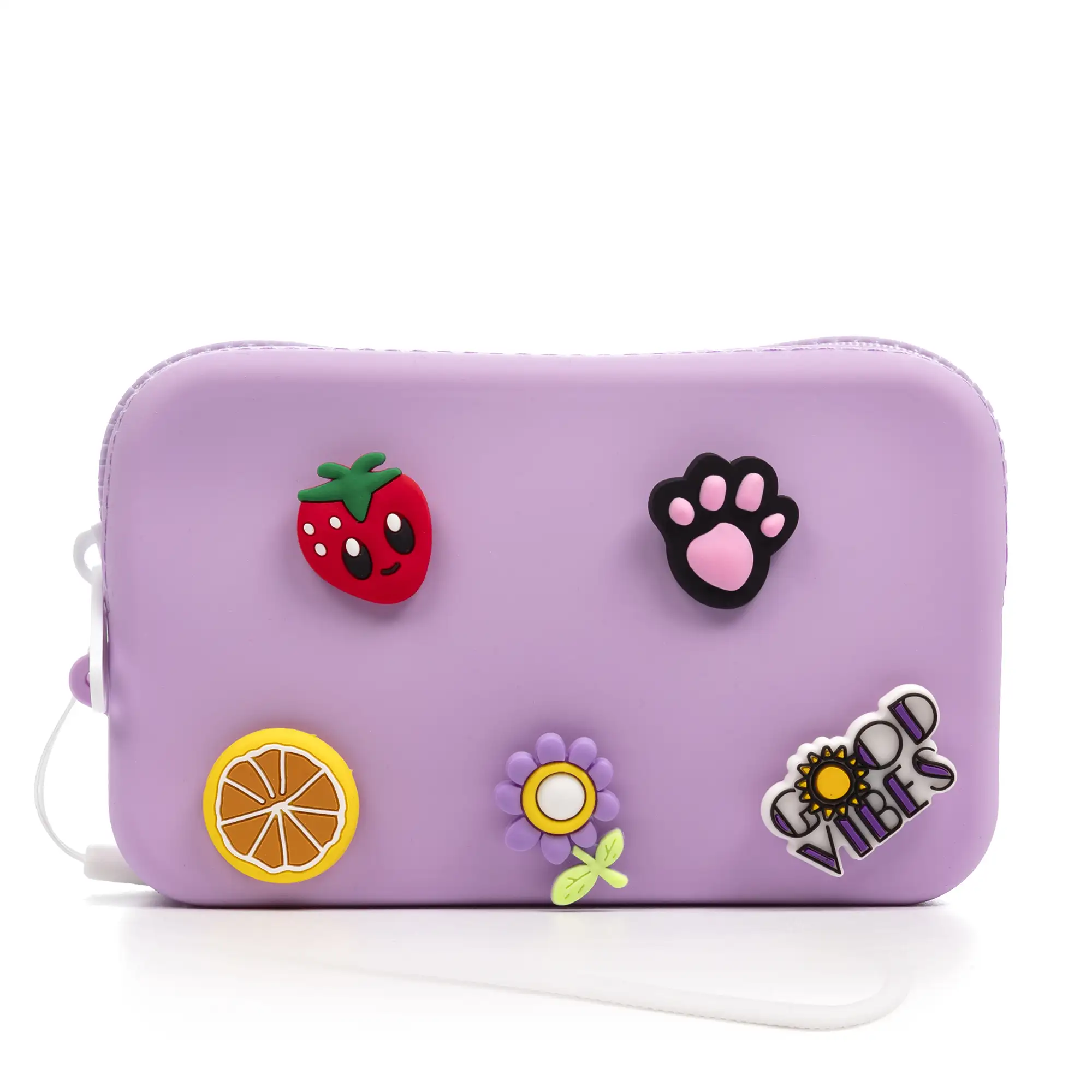 Villaverla monedero / bolso de mano con asa, de silicona y asa flexible. Charms decorativos intercambiables.