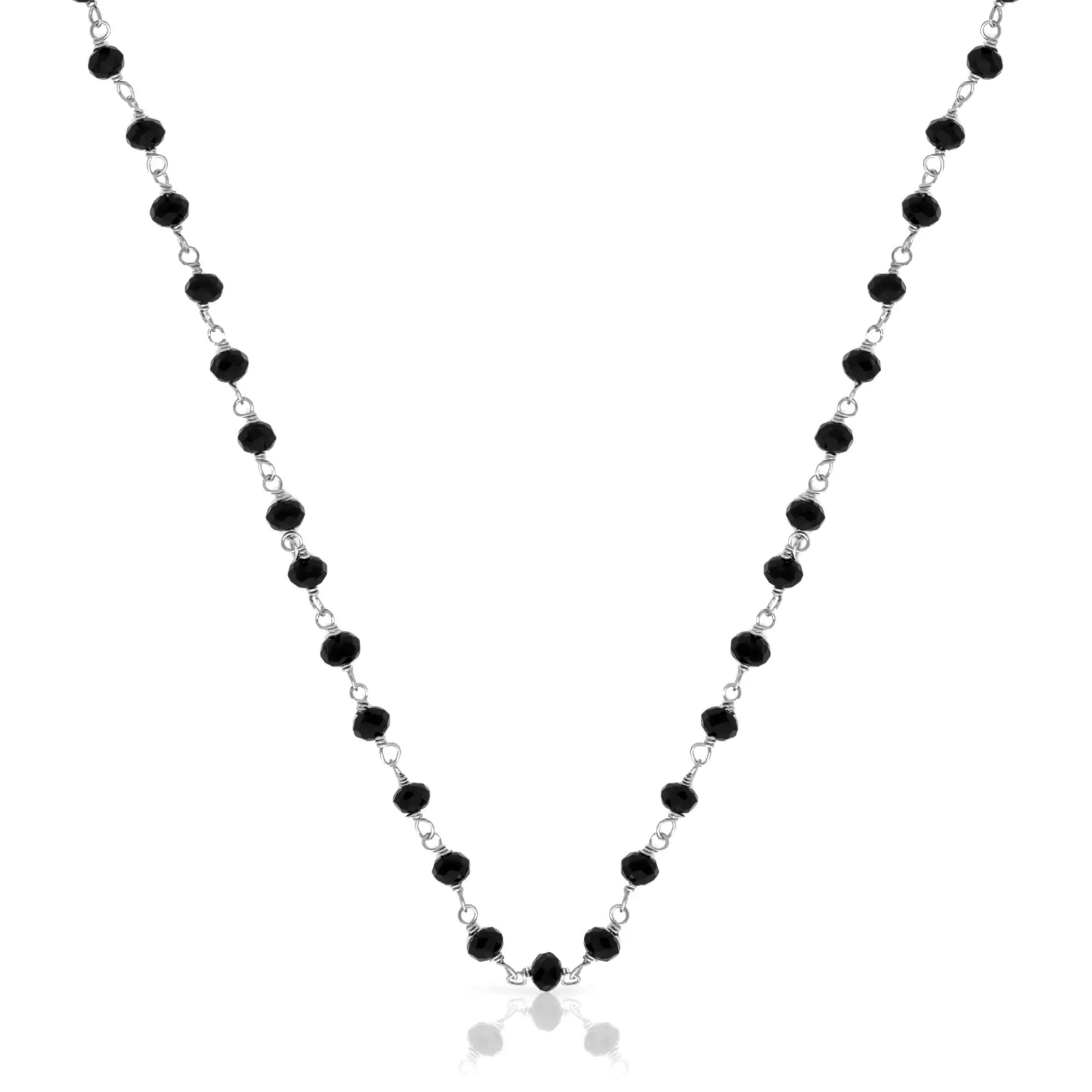 Cadena de Plata de Ley 925 con cuentas en circonita negra natural.