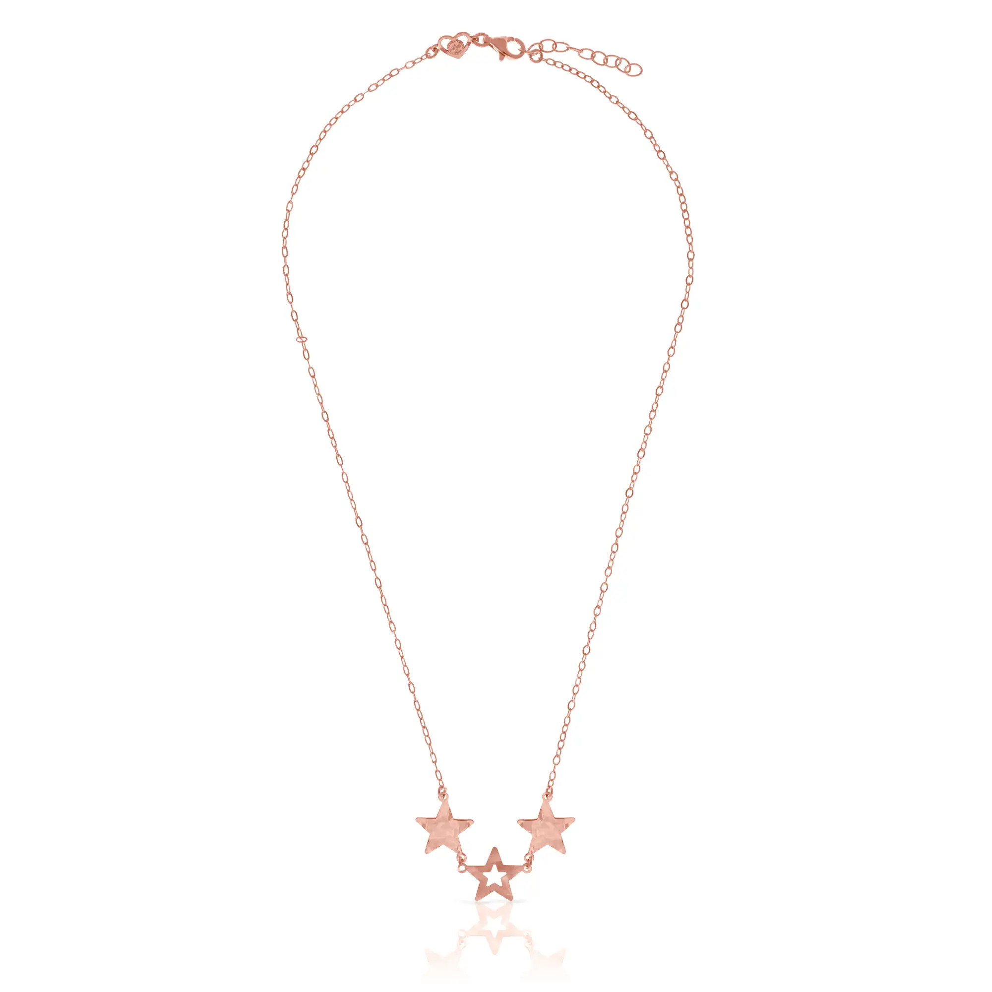 FIRENZE SILVER. AquaStel Collar Plata de Ley 925. Estrella contorneada y dos estrellas laminadas.Motivo forma de  corazón junto al cierre. Baño galvanizado oro rosa 24K.