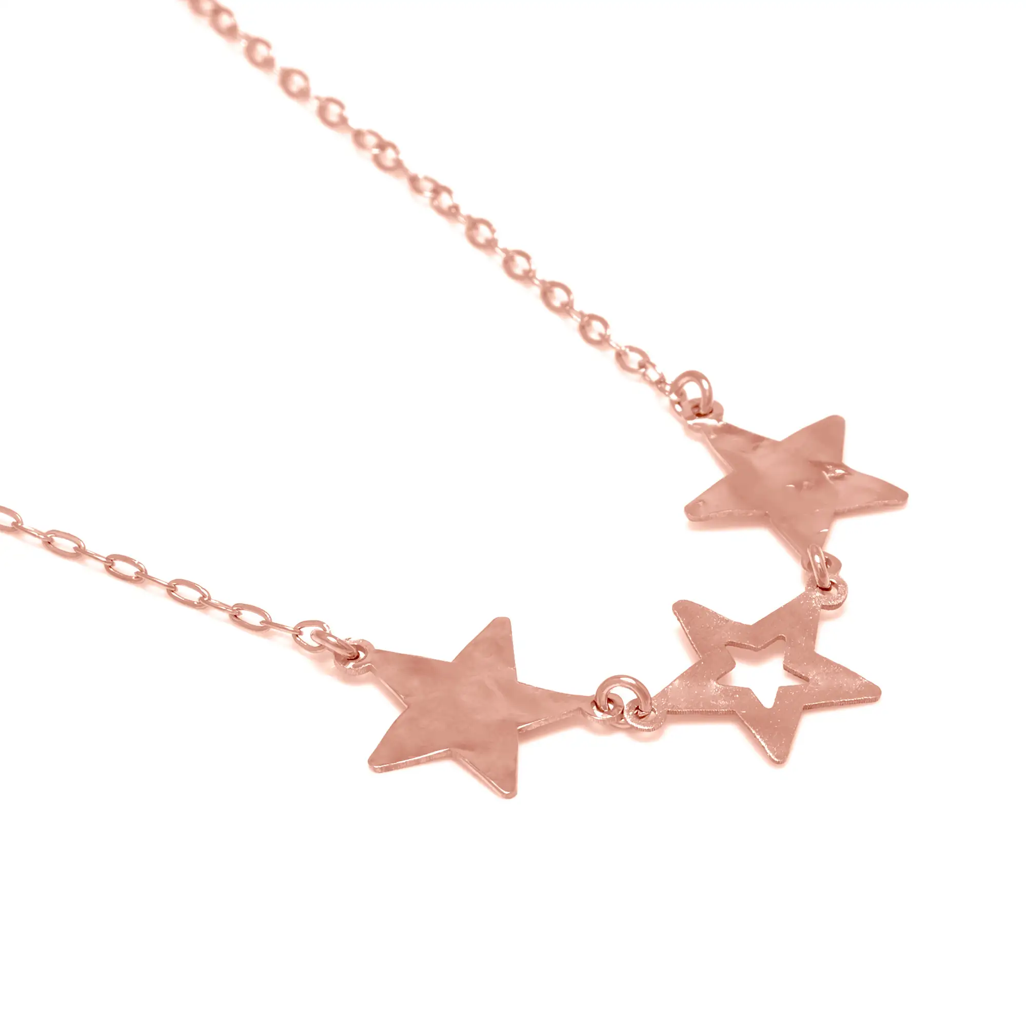 FIRENZE SILVER. AquaStel Collar Plata de Ley 925. Estrella contorneada y dos estrellas laminadas.Motivo forma de  corazón junto al cierre. Baño galvanizado oro rosa 24K.