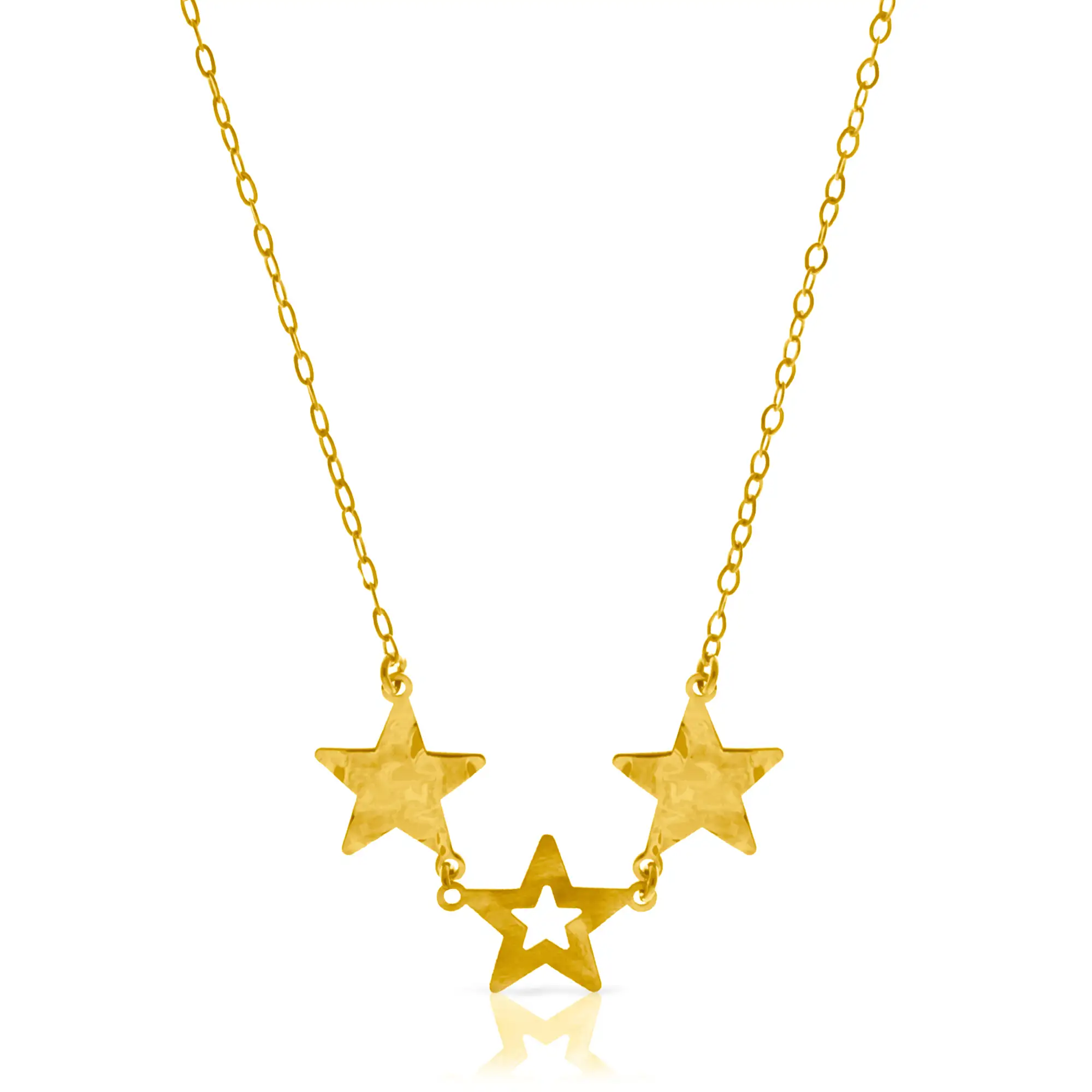 FIRENZE SILVER. AquaStel Collar Plata de Ley 925. Estrella contorneada y dos estrellas laminadas.Motivo forma de  corazón junto al cierre. Baño galvanizado oro 24K.