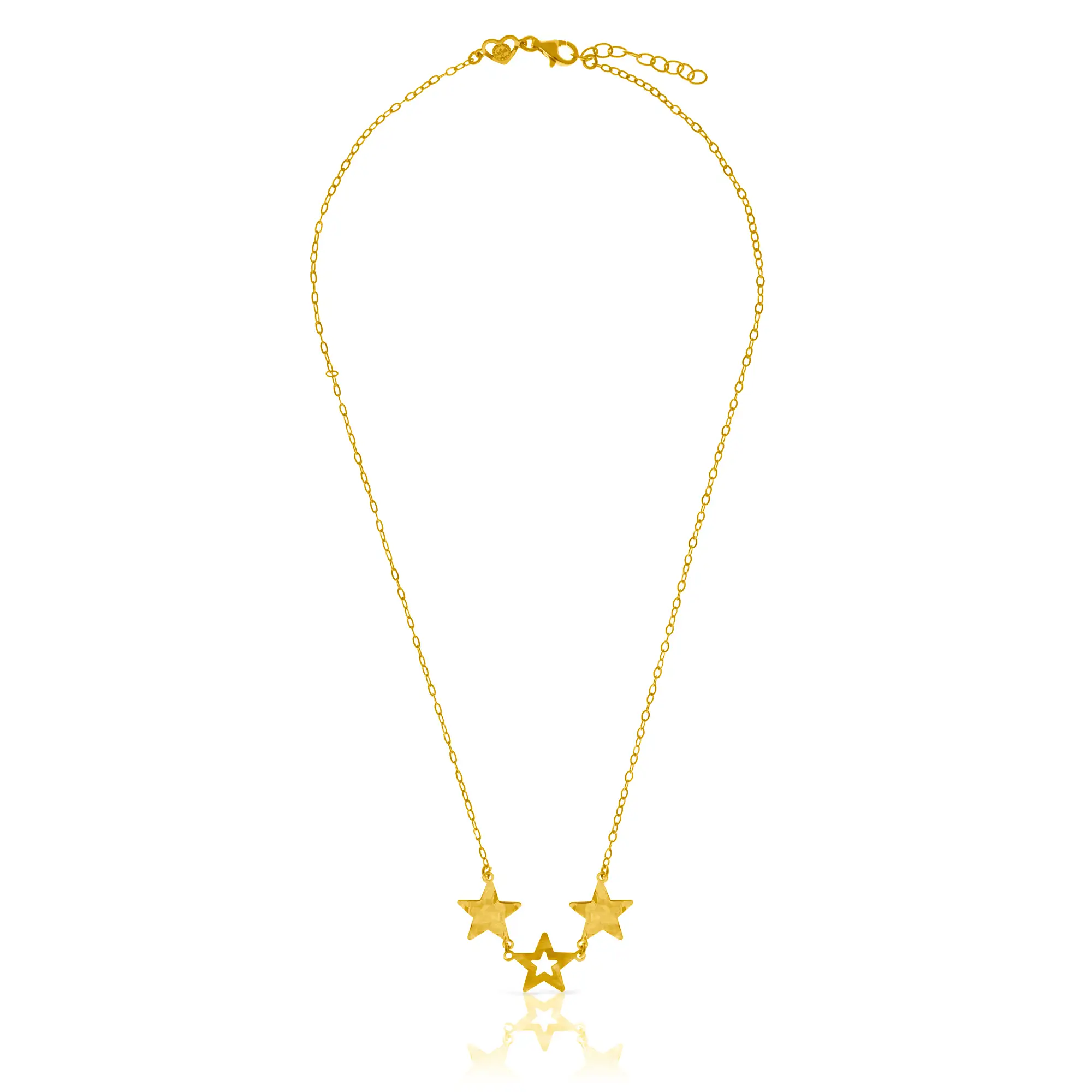 FIRENZE SILVER. AquaStel Collar Plata de Ley 925. Estrella contorneada y dos estrellas laminadas.Motivo forma de  corazón junto al cierre. Baño galvanizado oro 24K.
